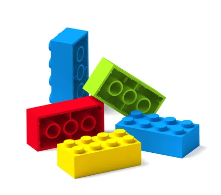 84064990 kolorowe bloki zabawek budowlanych 3d samodzielnie na bialym tle
